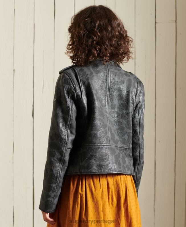 jaqueta biker de couro cropped rocker mulheres preto roupas Superdry 2208H5697