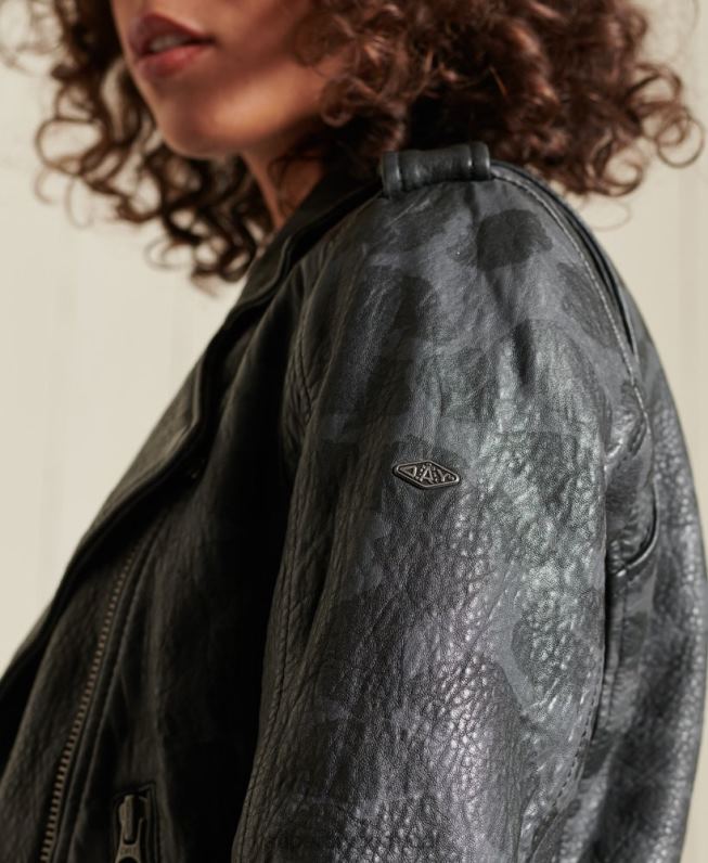 jaqueta biker de couro cropped rocker mulheres preto roupas Superdry 2208H5697