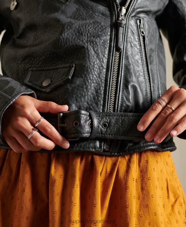 jaqueta biker de couro cropped rocker mulheres preto roupas Superdry 2208H5697