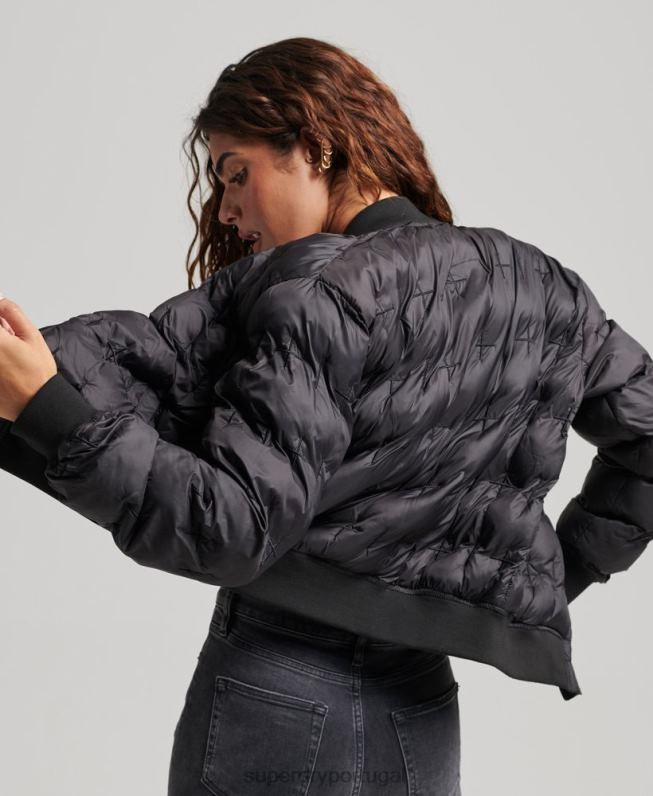 jaqueta bomber bordada mulheres preto roupas Superdry 2208H5446
