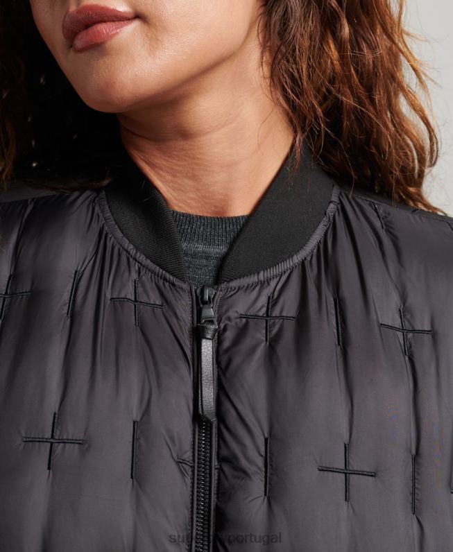 jaqueta bomber bordada mulheres preto roupas Superdry 2208H5446