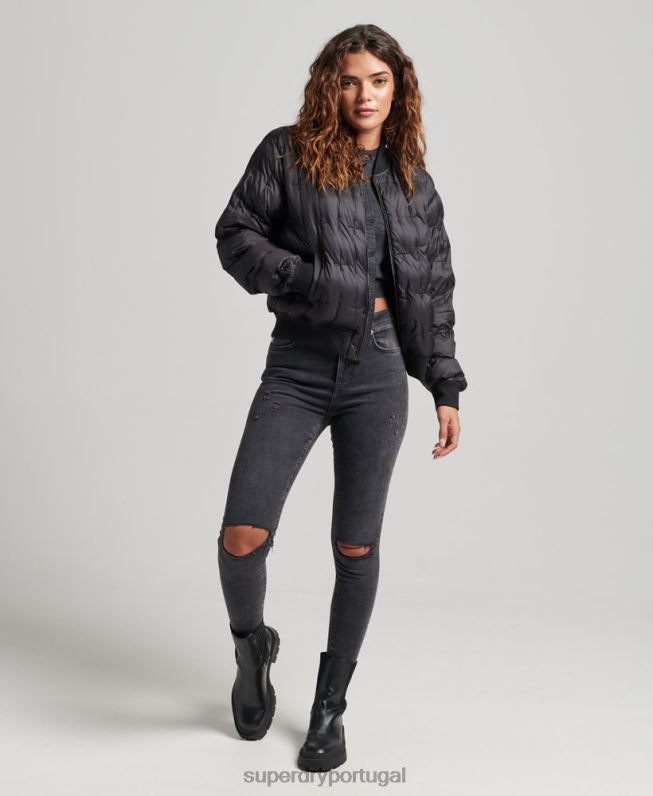 jaqueta bomber bordada mulheres preto roupas Superdry 2208H5446