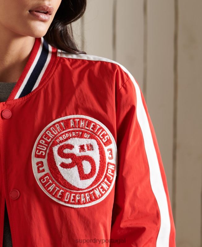 jaqueta bomber colegial oversized mulheres vermelho roupas Superdry 2208H3842