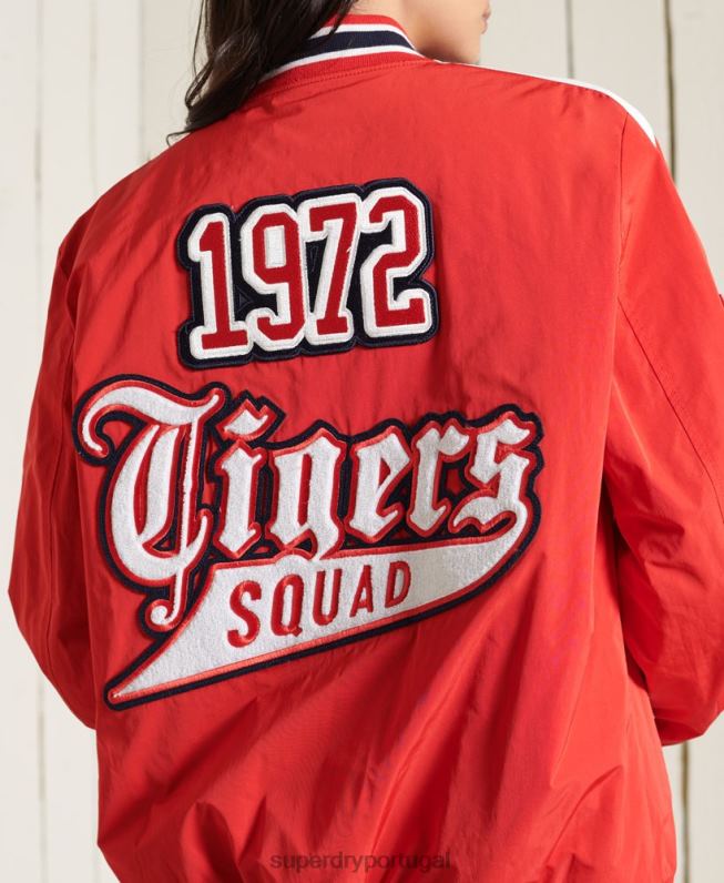 jaqueta bomber colegial oversized mulheres vermelho roupas Superdry 2208H3842