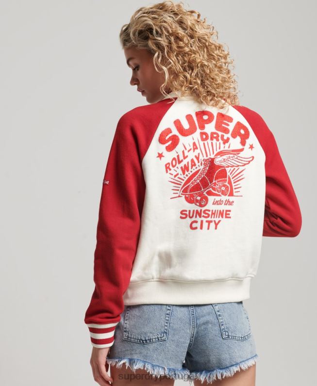 jaqueta bomber colegial script mulheres branco roupas Superdry 2208H3610