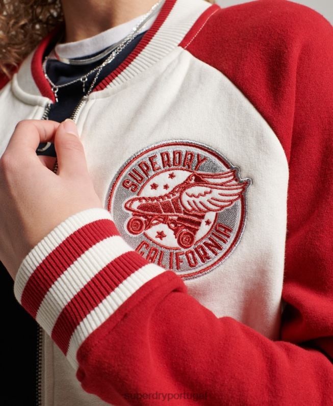 jaqueta bomber colegial script mulheres branco roupas Superdry 2208H3610