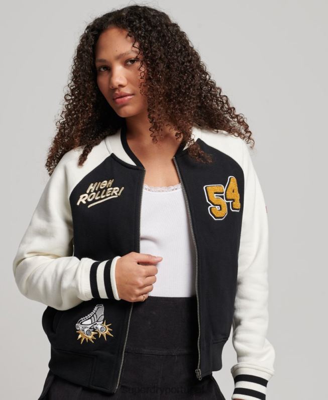 jaqueta bomber colegial script mulheres preto roupas Superdry 2208H3609