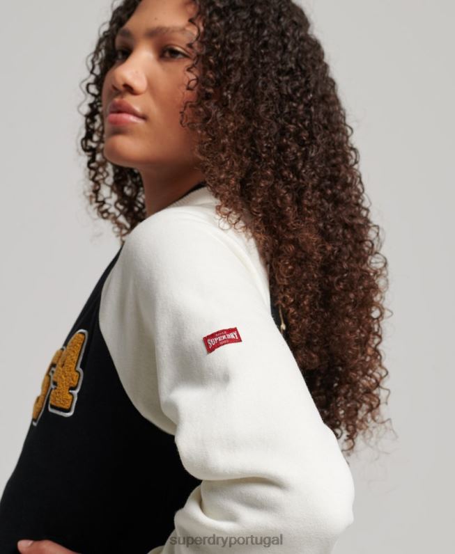 jaqueta bomber colegial script mulheres preto roupas Superdry 2208H3609