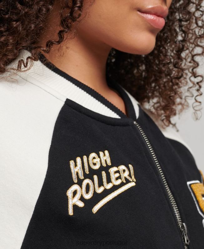 jaqueta bomber colegial script mulheres preto roupas Superdry 2208H3609