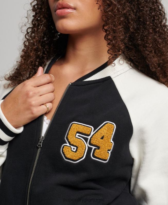 jaqueta bomber colegial script mulheres preto roupas Superdry 2208H3609