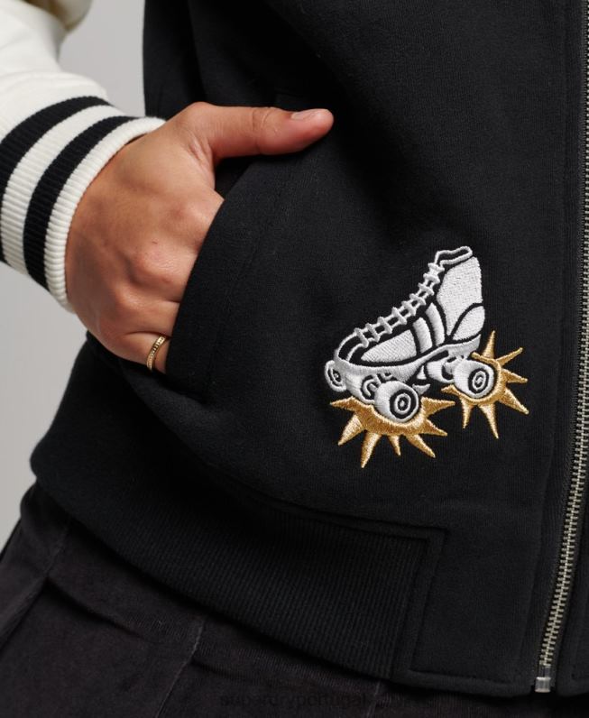 jaqueta bomber colegial script mulheres preto roupas Superdry 2208H3609