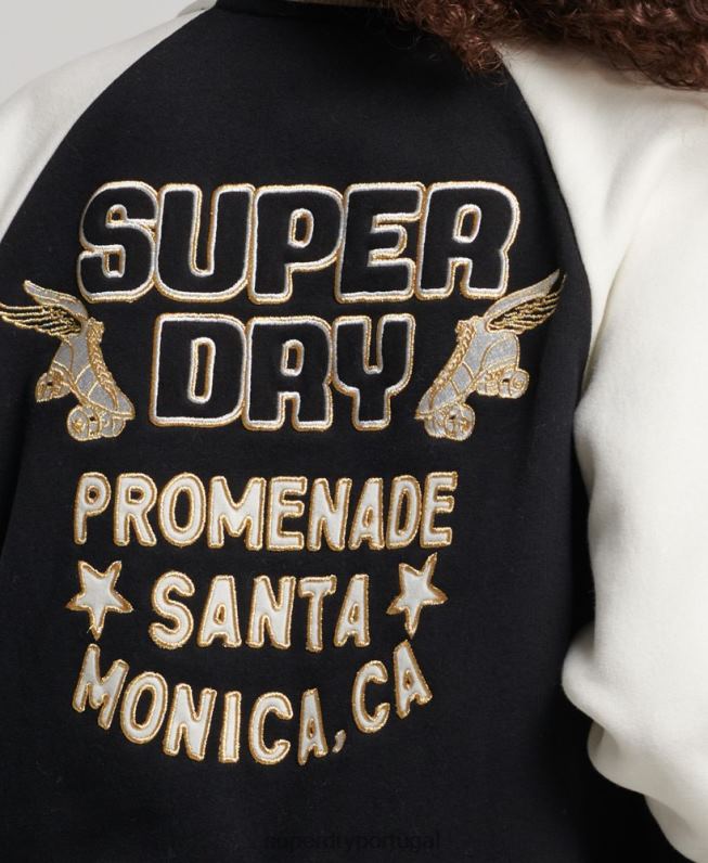 jaqueta bomber colegial script mulheres preto roupas Superdry 2208H3609