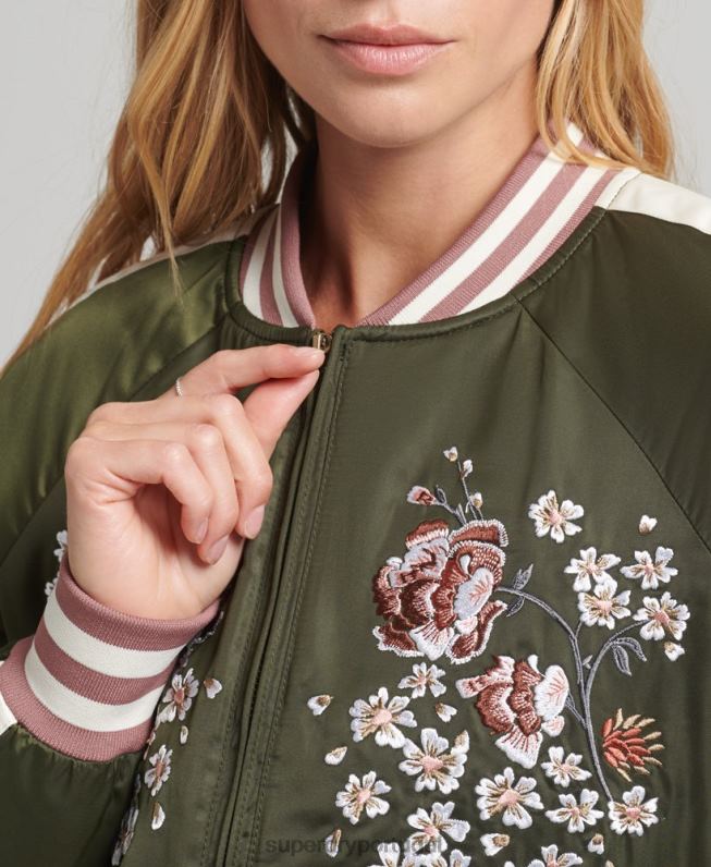 jaqueta bomber com bordado sukajan mulheres verde roupas Superdry 2208H5660