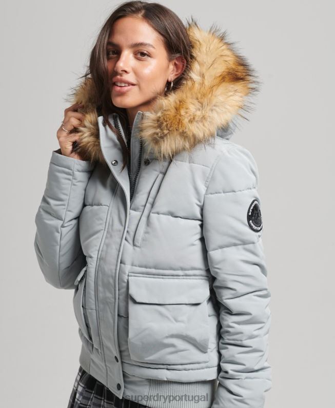 jaqueta bomber com capuz everest mulheres azul claro roupas Superdry 2208H3736