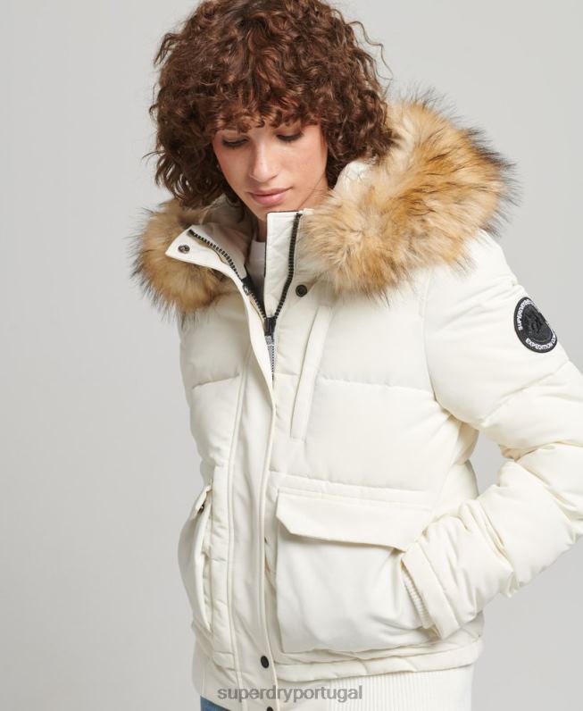 jaqueta bomber com capuz everest mulheres branco roupas Superdry 2208H5447