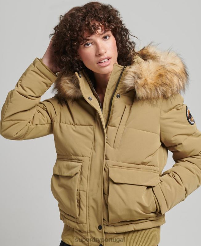 jaqueta bomber com capuz everest mulheres bronzeado roupas Superdry 2208H3749