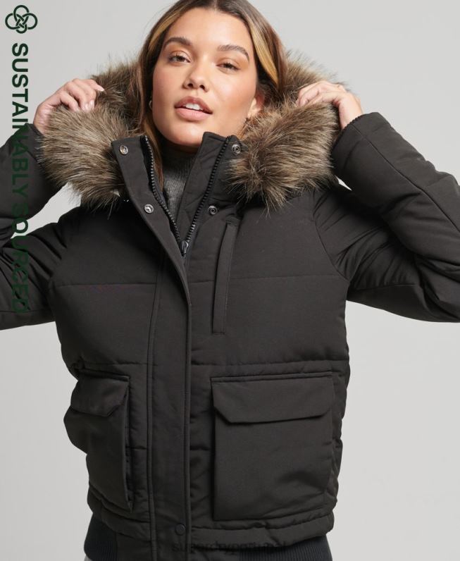jaqueta bomber com capuz everest mulheres cinza escuro roupas Superdry 2208H3795
