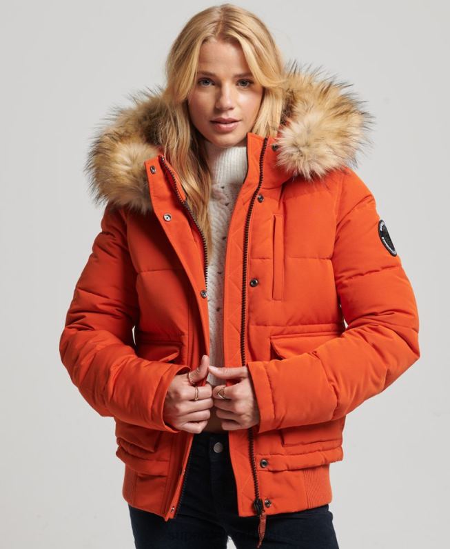 jaqueta bomber com capuz everest mulheres laranja roupas Superdry 2208H3591