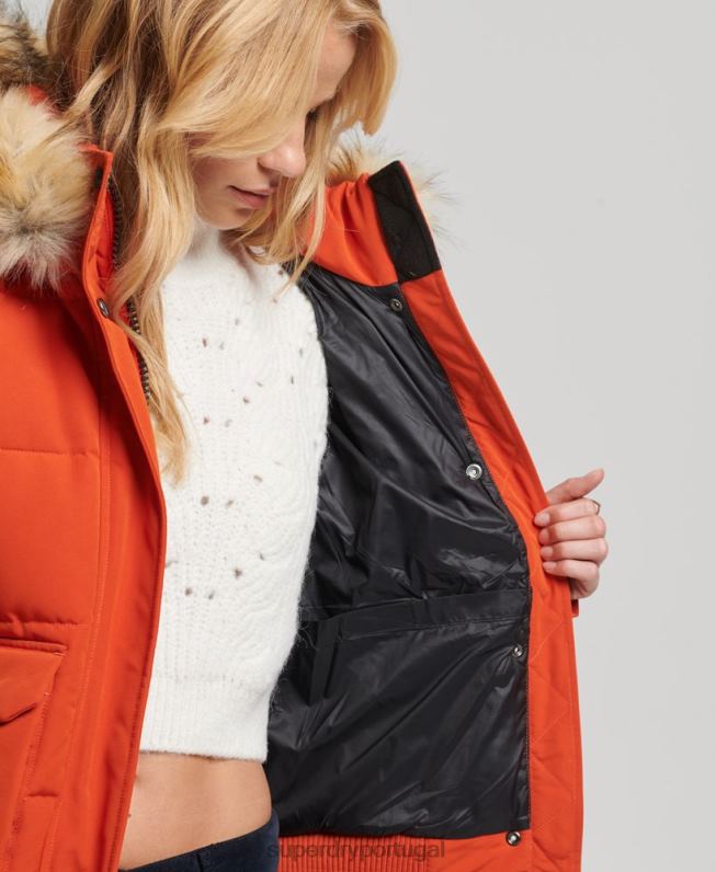 jaqueta bomber com capuz everest mulheres laranja roupas Superdry 2208H3591