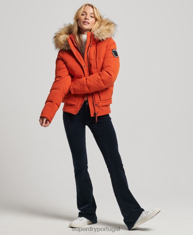 jaqueta bomber com capuz everest mulheres laranja roupas Superdry 2208H3591