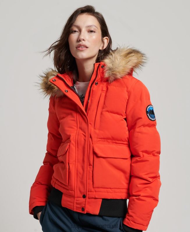 jaqueta bomber com capuz everest mulheres laranja roupas Superdry 2208H3750
