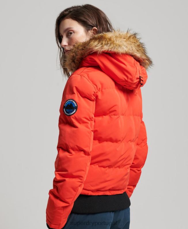 jaqueta bomber com capuz everest mulheres laranja roupas Superdry 2208H3750