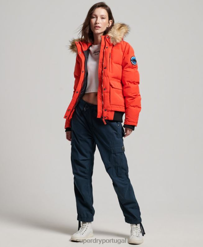 jaqueta bomber com capuz everest mulheres laranja roupas Superdry 2208H3750