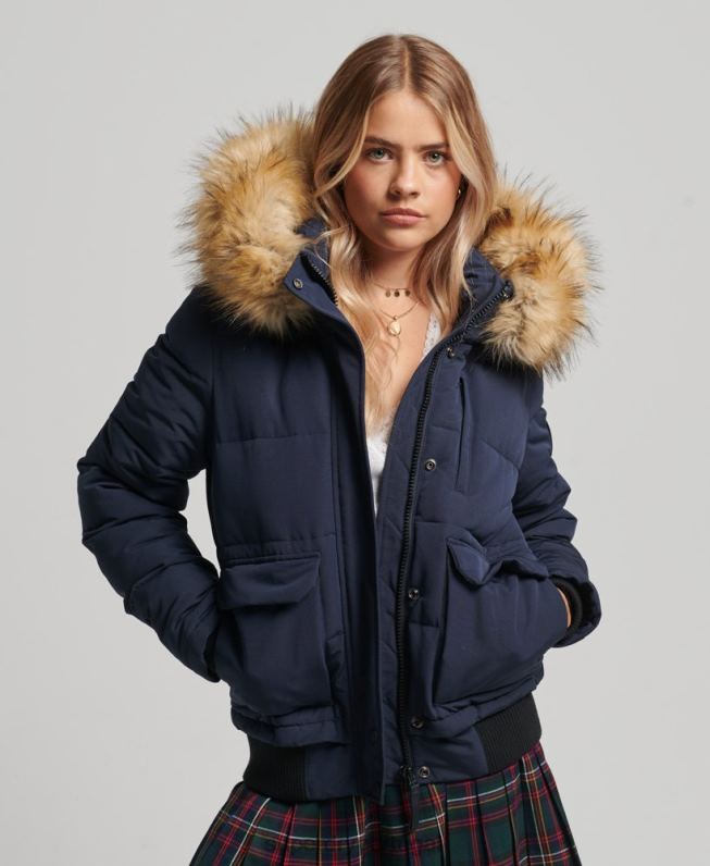 jaqueta bomber com capuz everest mulheres marinha roupas Superdry 2208H3752