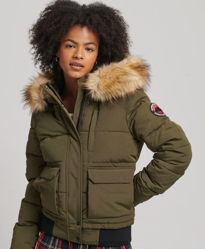 jaqueta bomber com capuz everest mulheres verde roupas Superdry 2208H3671