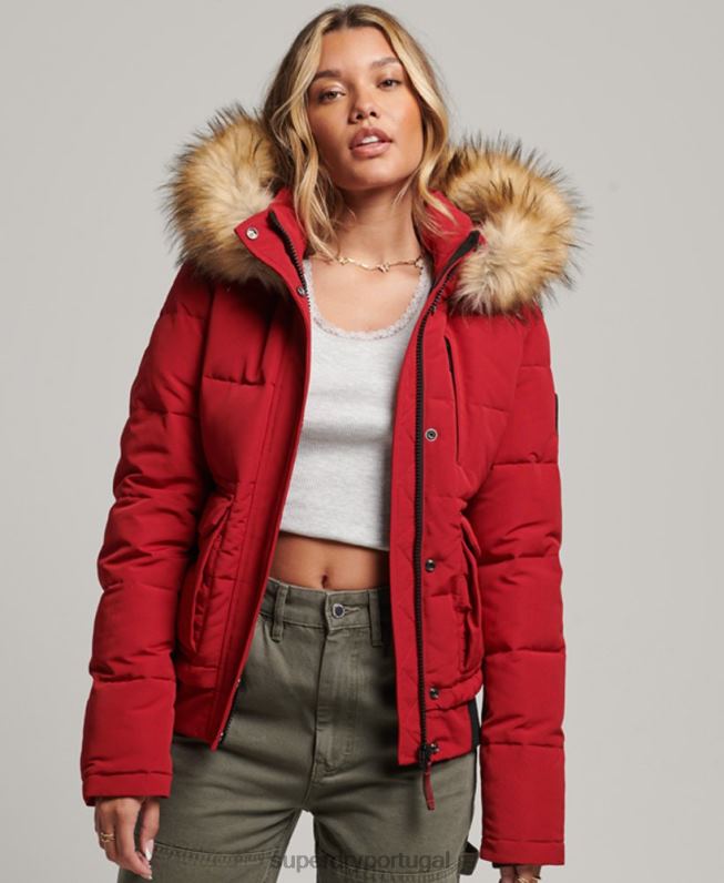 jaqueta bomber com capuz everest mulheres vermelho roupas Superdry 2208H3676