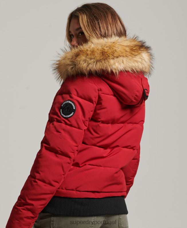 jaqueta bomber com capuz everest mulheres vermelho roupas Superdry 2208H3676