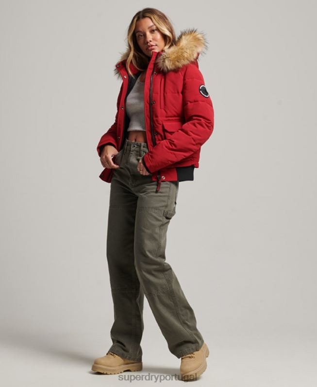 jaqueta bomber com capuz everest mulheres vermelho roupas Superdry 2208H3676