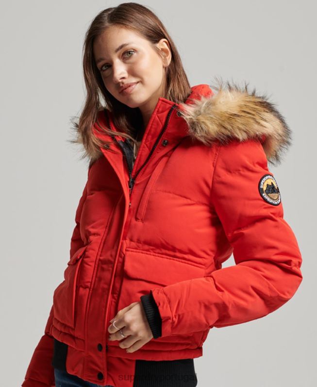 jaqueta bomber com capuz everest mulheres vermelho roupas Superdry 2208H3751