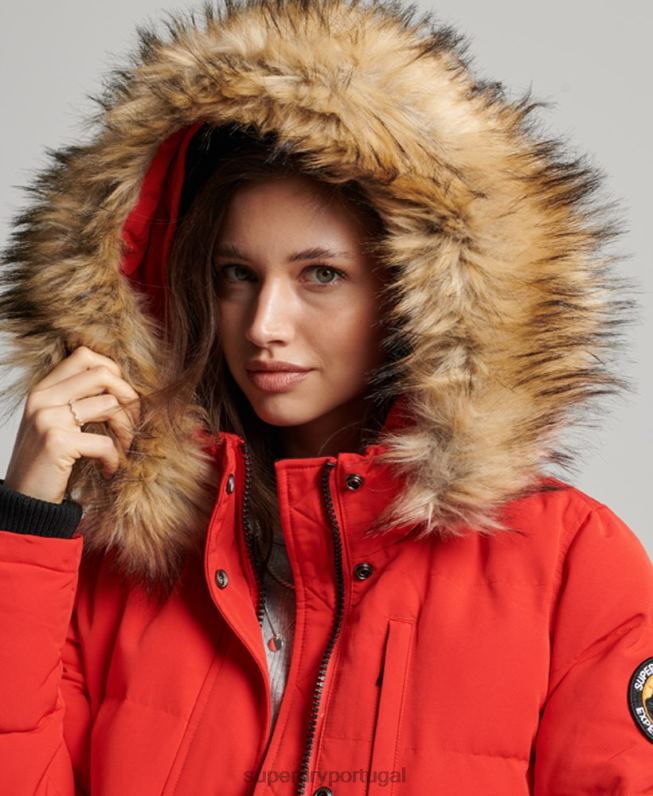 jaqueta bomber com capuz everest mulheres vermelho roupas Superdry 2208H3751