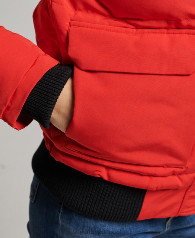 jaqueta bomber com capuz everest mulheres vermelho roupas Superdry 2208H3751