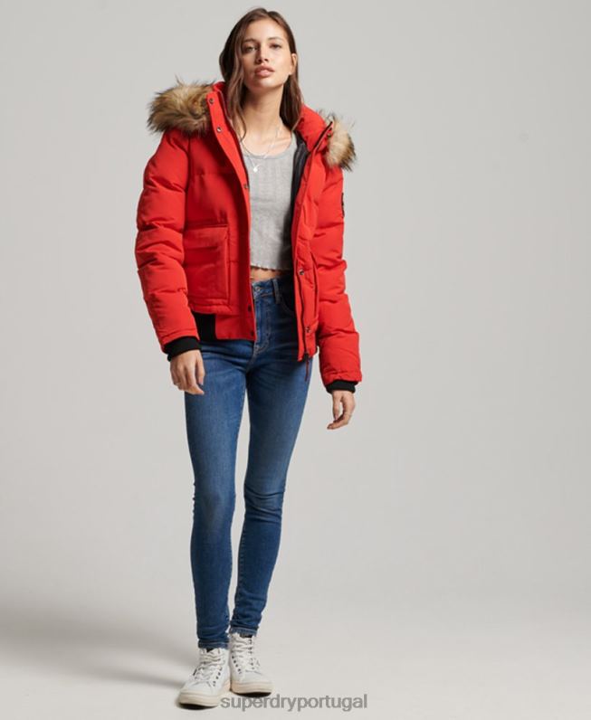 jaqueta bomber com capuz everest mulheres vermelho roupas Superdry 2208H3751
