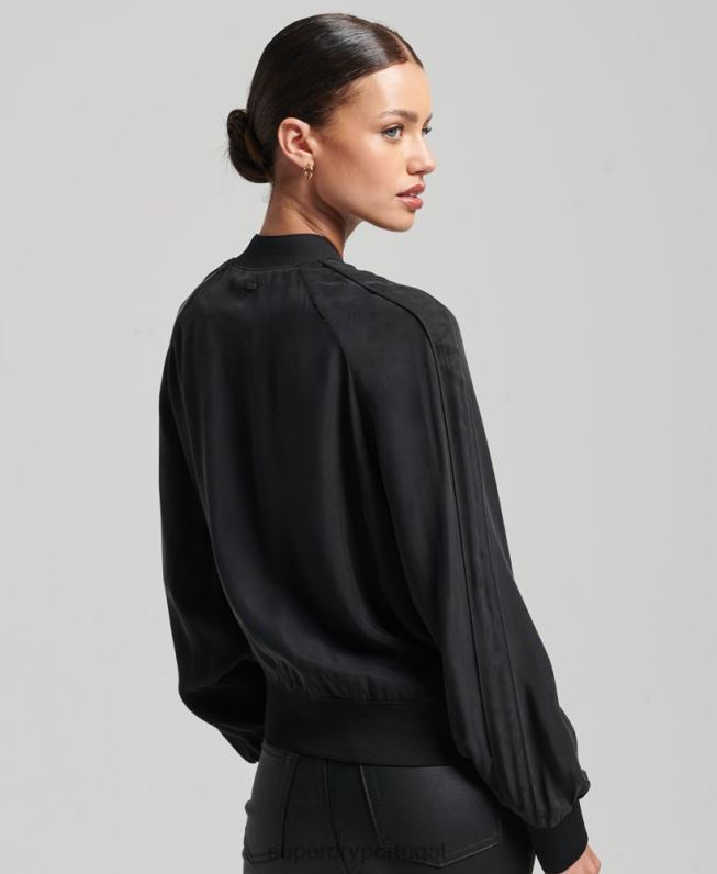 jaqueta bomber cupro mulheres preto roupas Superdry 2208H5606