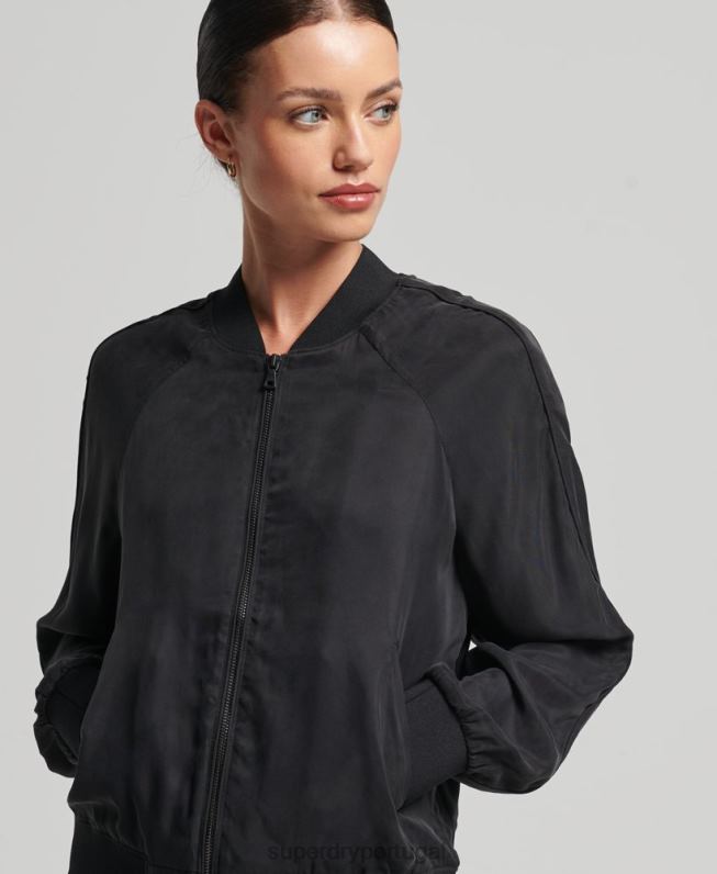 jaqueta bomber cupro mulheres preto roupas Superdry 2208H5606
