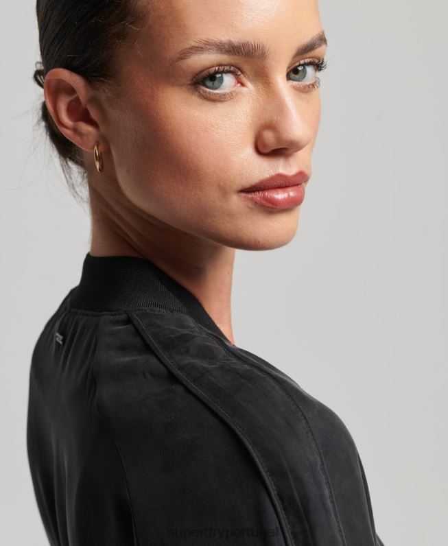 jaqueta bomber cupro mulheres preto roupas Superdry 2208H5606
