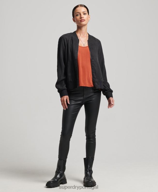 jaqueta bomber cupro mulheres preto roupas Superdry 2208H5606