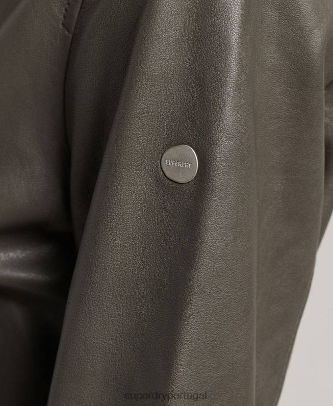 jaqueta bomber de couro mulheres cinza escuro roupas Superdry 2208H5620