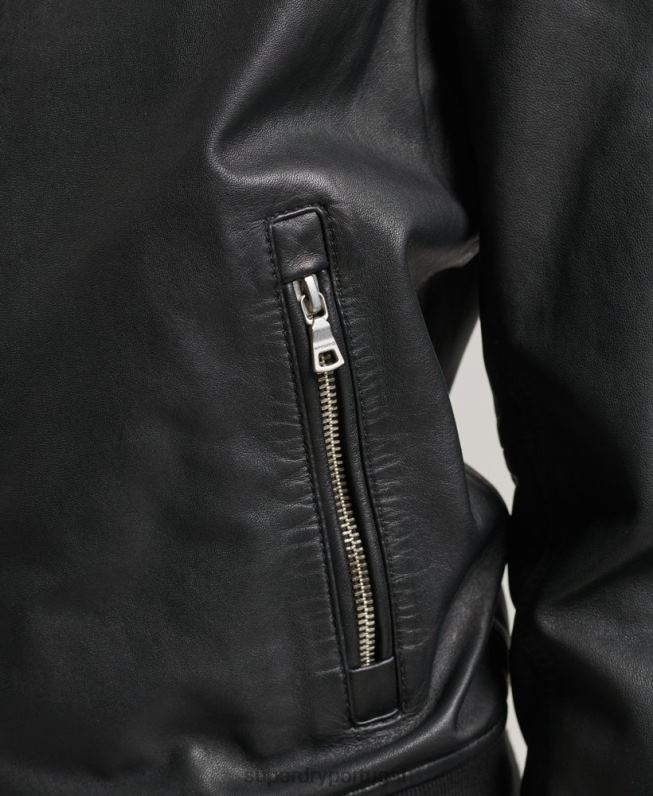 jaqueta bomber de couro mulheres preto roupas Superdry 2208H5723