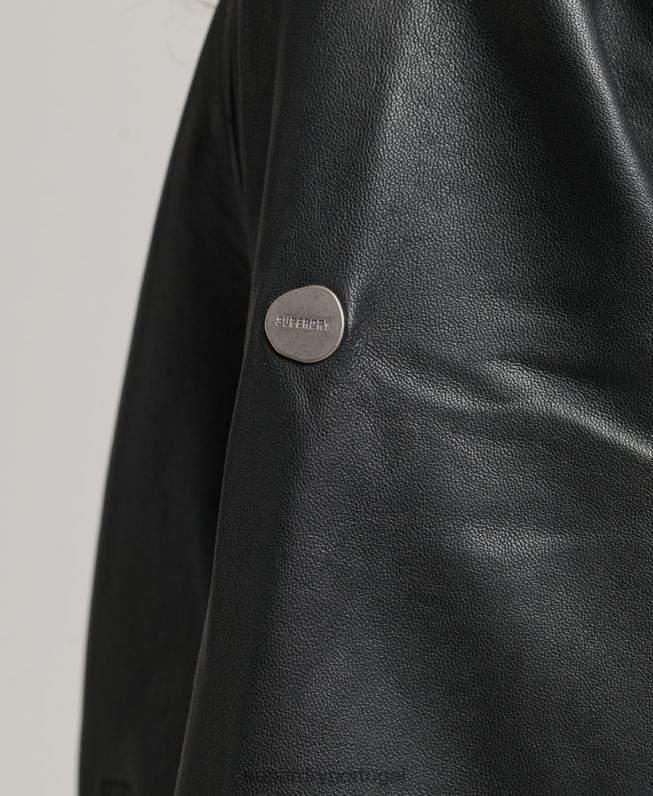 jaqueta bomber de couro mulheres preto roupas Superdry 2208H5723