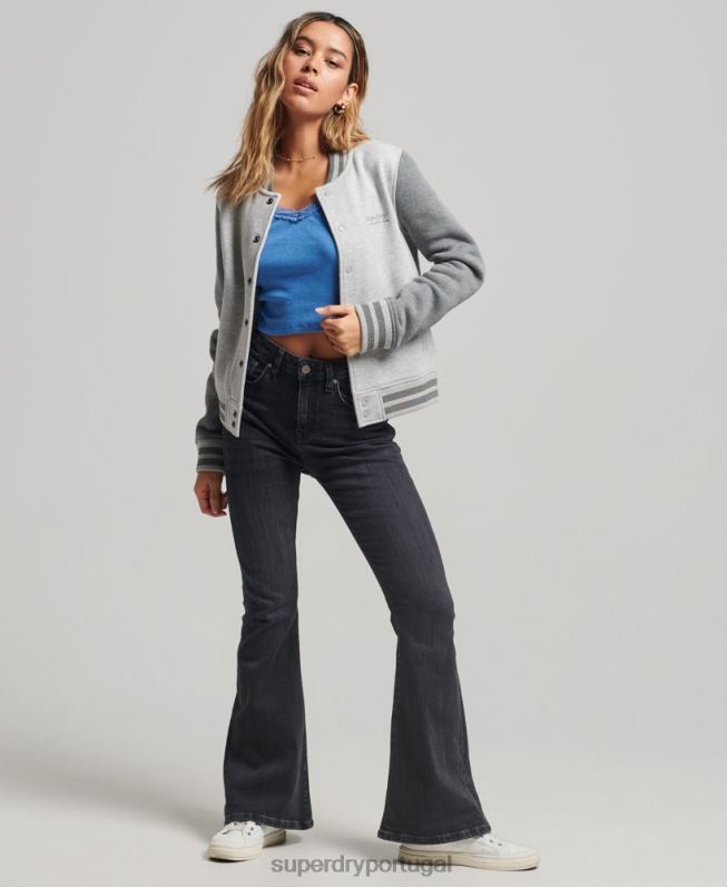 jaqueta bomber de jérsei com logotipo vintage mulheres cinza roupas Superdry 2208H3325