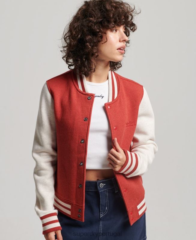 jaqueta bomber de jérsei com logotipo vintage mulheres vermelho roupas Superdry 2208H3317