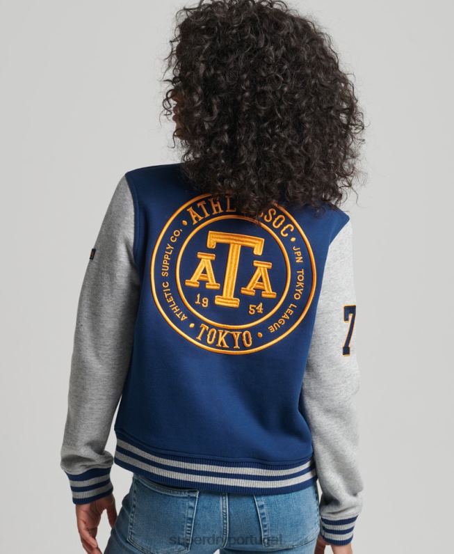 jaqueta bomber de jérsei de beisebol colegial vintage mulheres marinha roupas Superdry 2208H5751