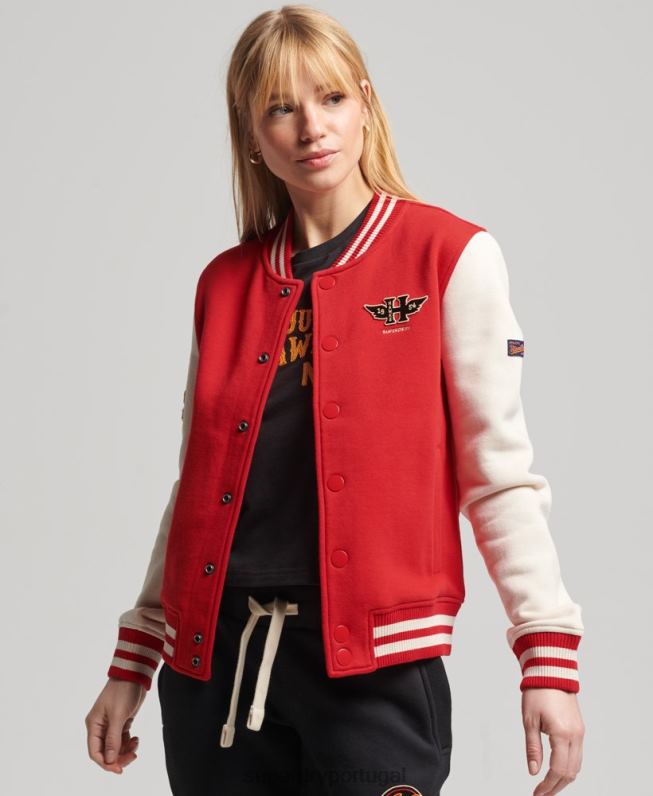 jaqueta bomber de jérsei de beisebol colegial vintage mulheres vermelho roupas Superdry 2208H3722
