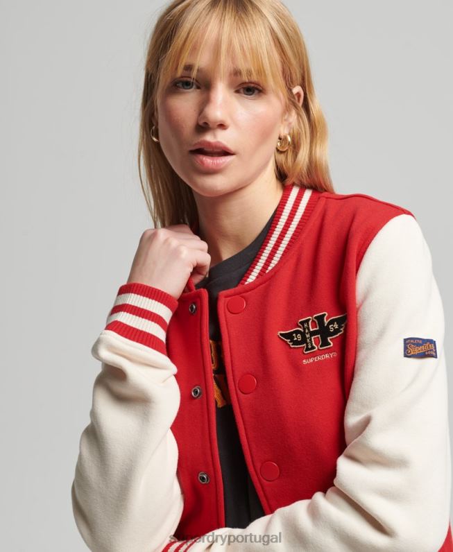 jaqueta bomber de jérsei de beisebol colegial vintage mulheres vermelho roupas Superdry 2208H3722