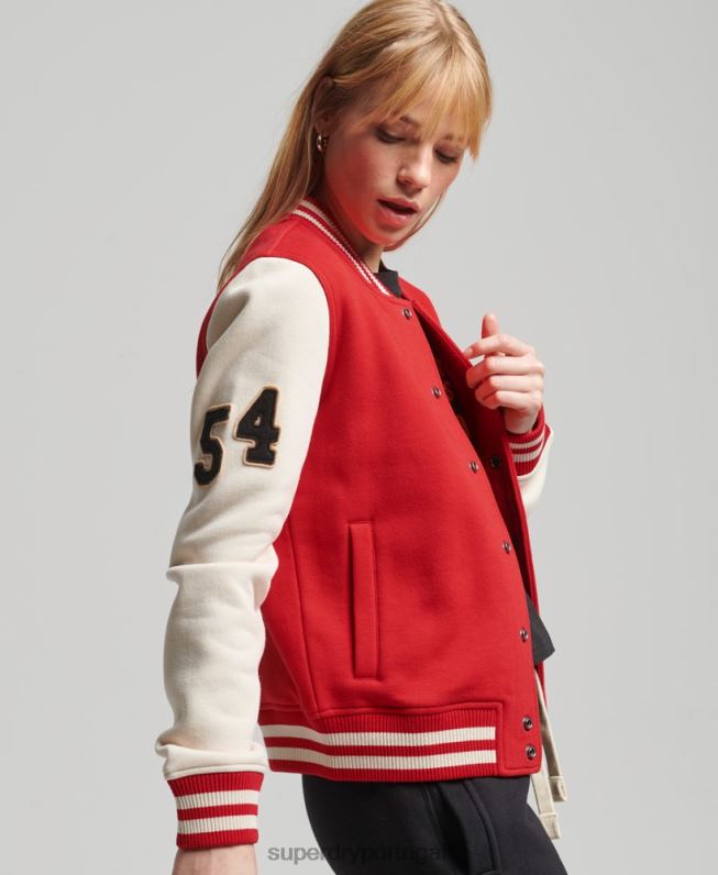 jaqueta bomber de jérsei de beisebol colegial vintage mulheres vermelho roupas Superdry 2208H3722