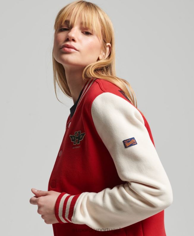 jaqueta bomber de jérsei de beisebol colegial vintage mulheres vermelho roupas Superdry 2208H3722